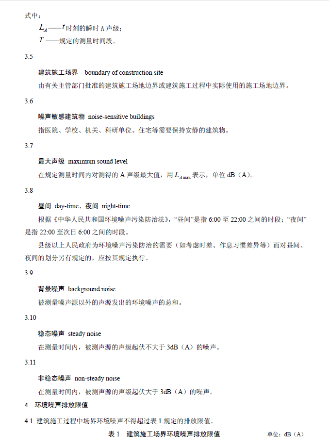 建筑施工場界環境噪音排放標準