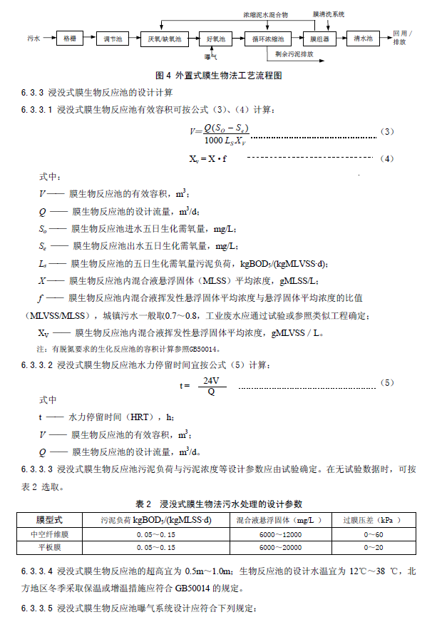 膜生物法污水處理工程技術(shù)規(guī)范