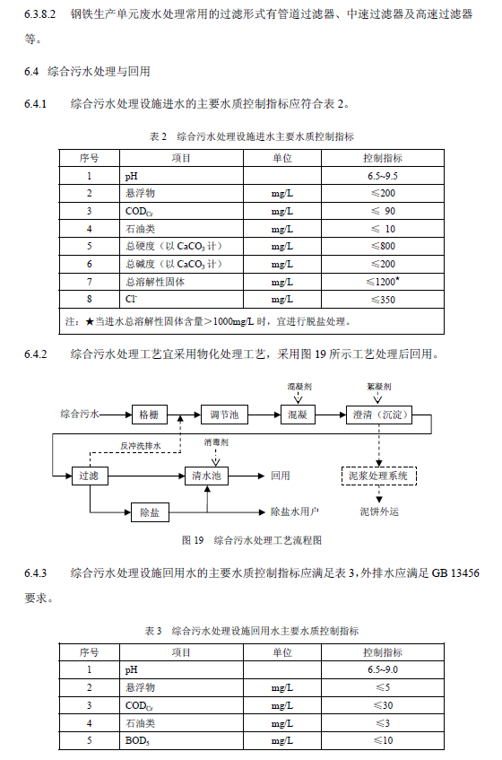 鋼鐵工業廢水治理及回用工程技術規范