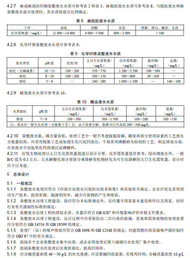 紡織染整工業廢水治理工程技術規范